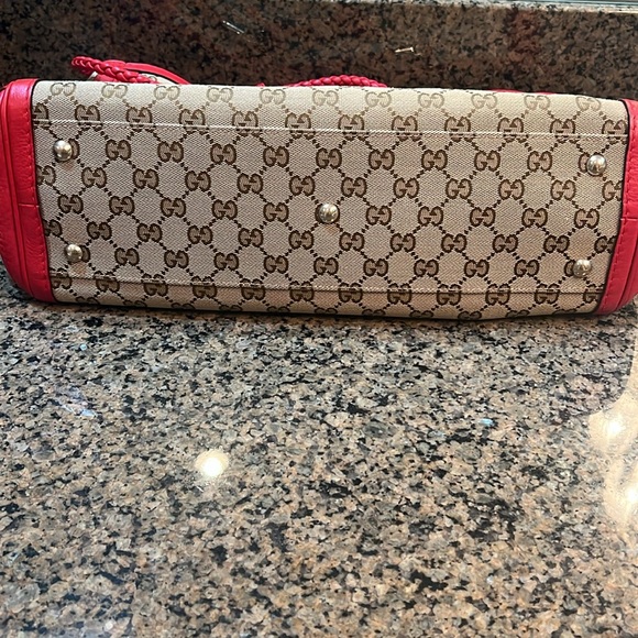 GUCCI BELLA TOTE BAG MONOGRAM CANVAS W/ RED LEATHER TRIM 100% AUTH. With wallet - Picture 4 of 12
